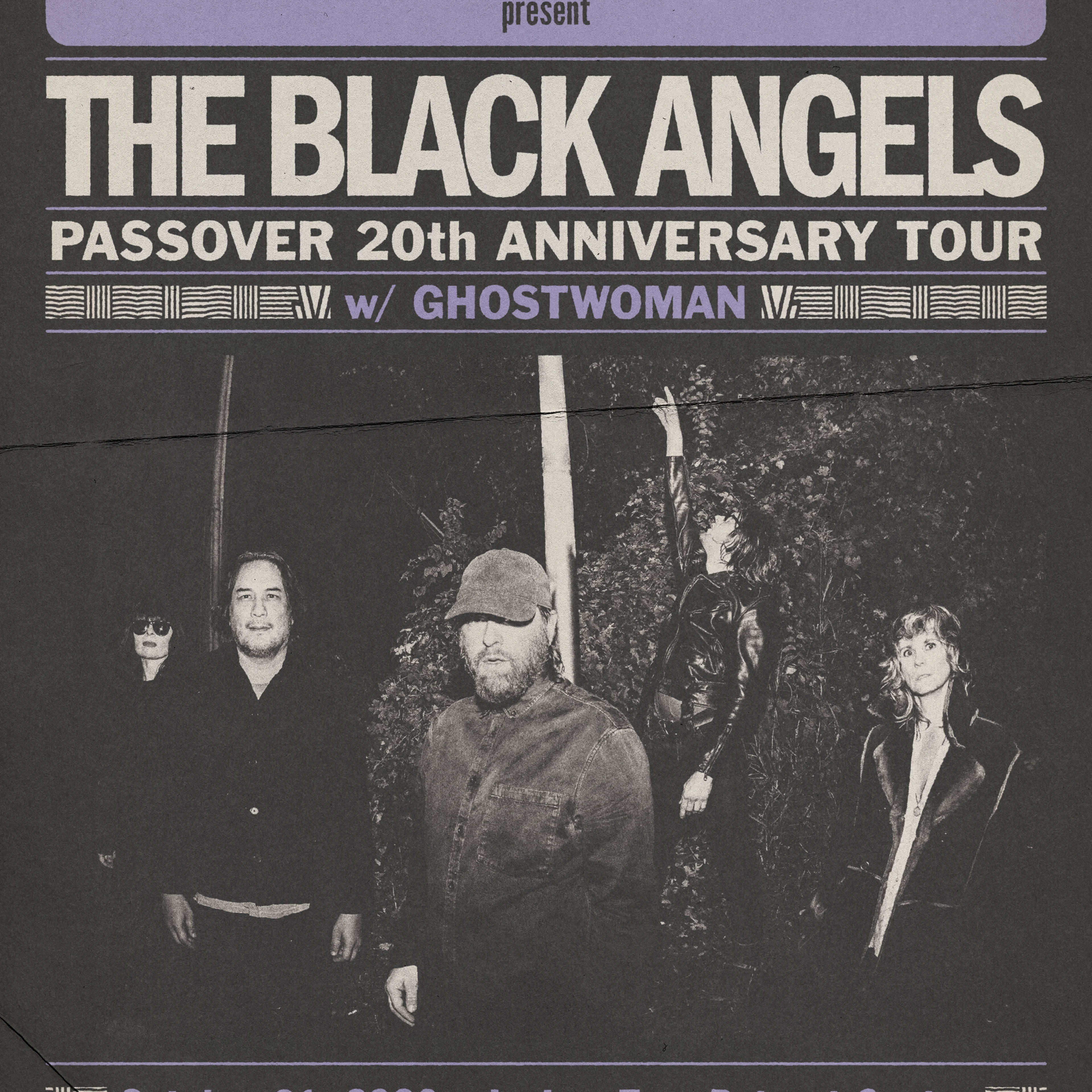 Concert poster for The Black Angels Passover 20th Anniversary Tour on October 31, 2026, at Joshua Tree Retreat Center.