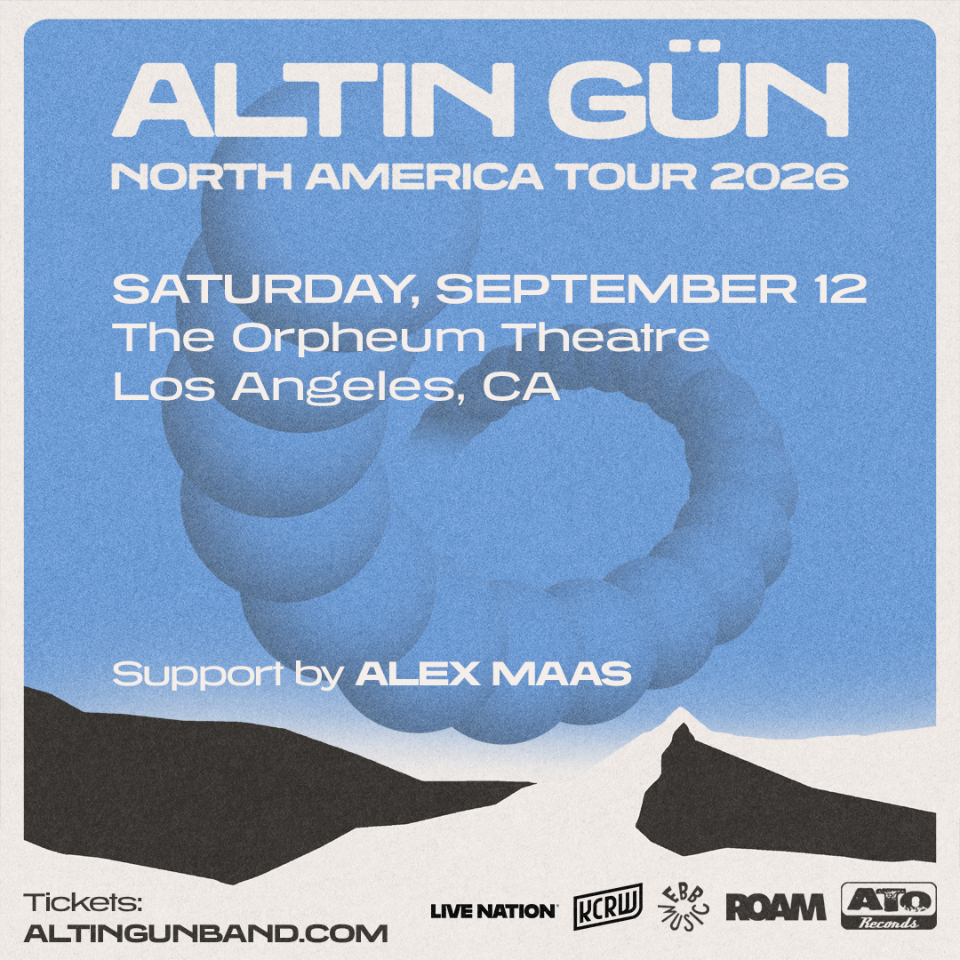 Altin Gün North America Tour 2026 concert poster, blue sky with clouds, Saturday September 12, The Orpheum Theatre, Los Angeles, CA.