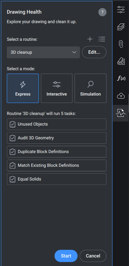 Painel Saúde do Desenho no BricsCAD V23