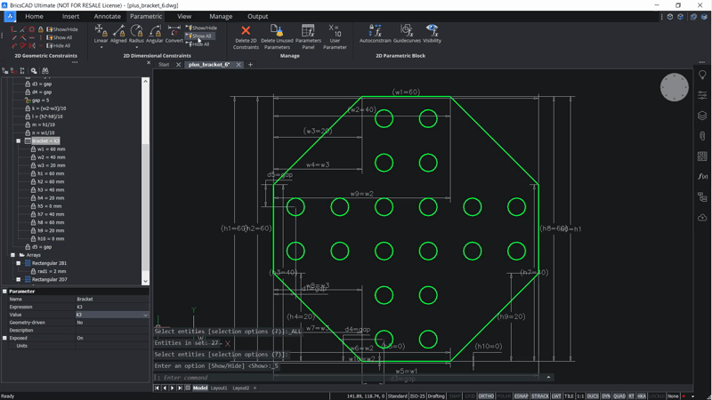 Use 2D Constraints and Parameters to Create a Bracket- full