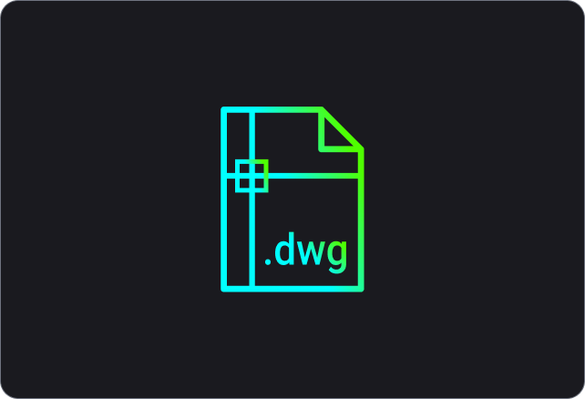Icon of a .dwg file with a gradient cyan-to-green outline on a dark background, representing a CAD drawing file format.