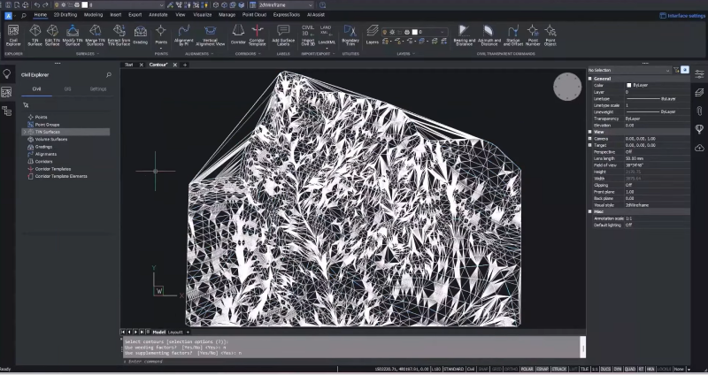 Créer une surface TIN à partir des données de contour dans BricsCAD V24