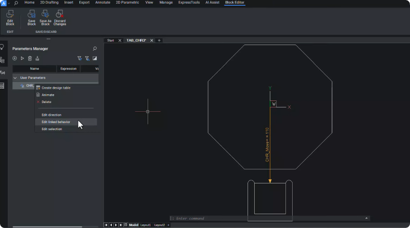 Edit Linked Behavior Parametric Action BricsCAD