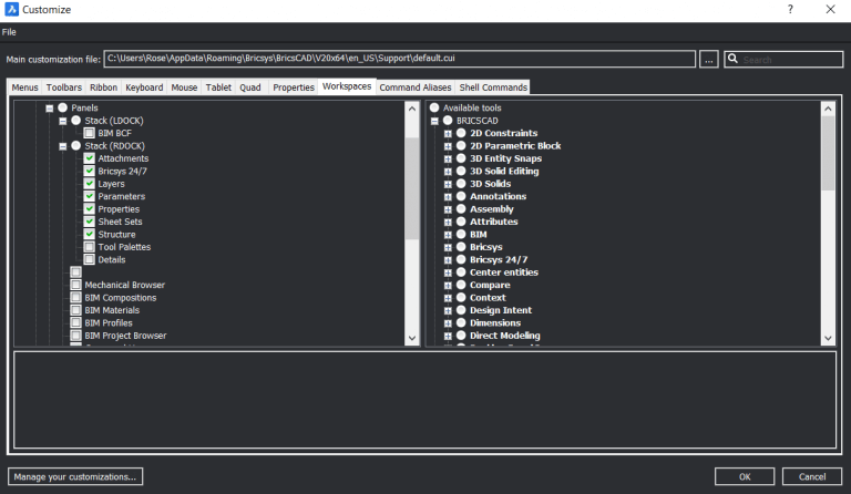 Create a Custom BricsCAD<sup>®</sup> Workspace With Docking and Floating Panels- customizing-768x446