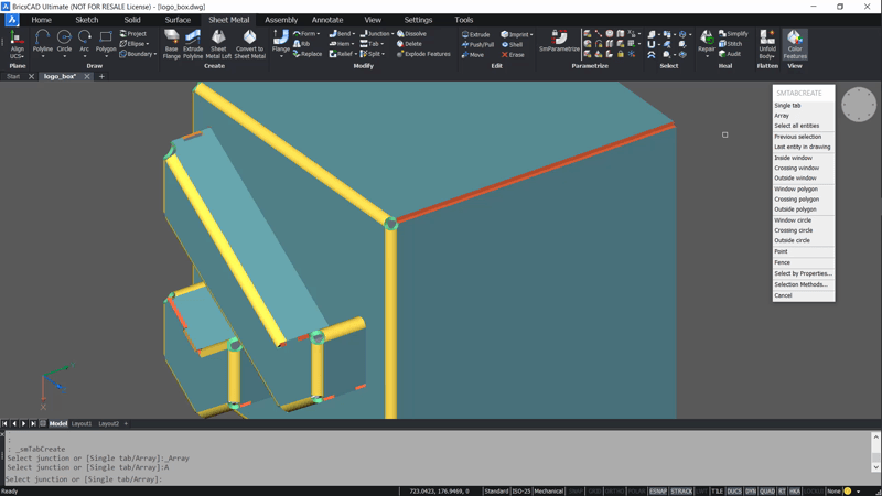 Sheet Metal - New for BricsCAD Mechanical V20- tabs 2