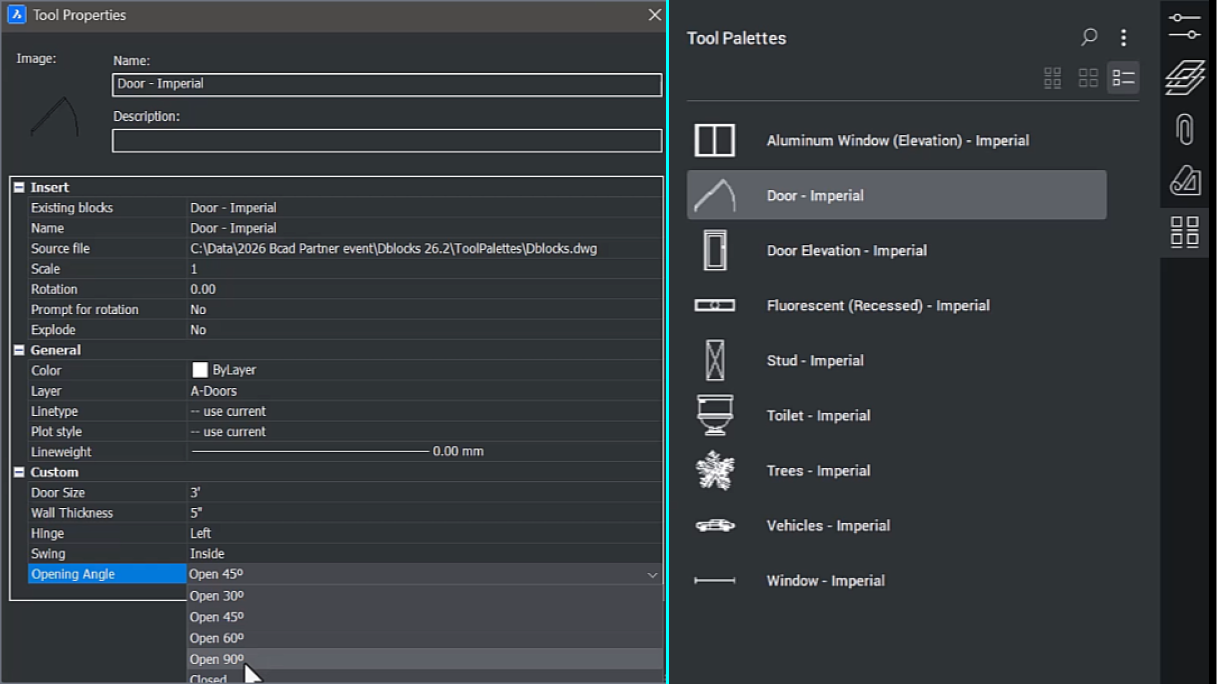 Properties for Dynamic Blocks in Tool Palettes