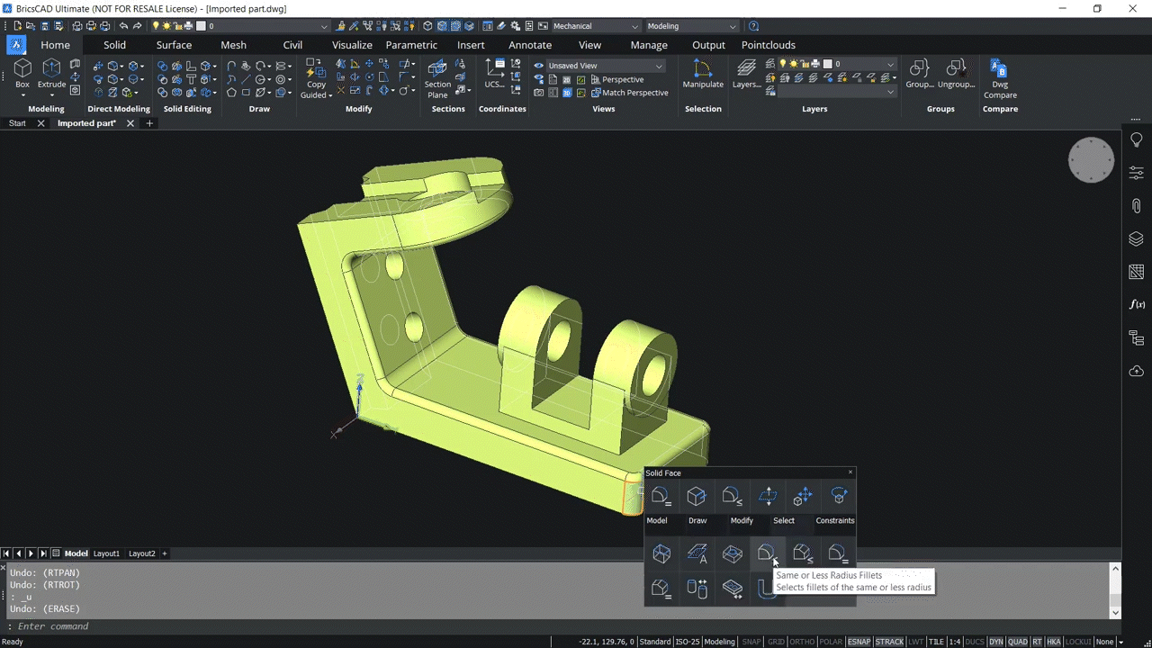 How to use Automatic chamfer recognition in BricsCAD 1,01-1,03