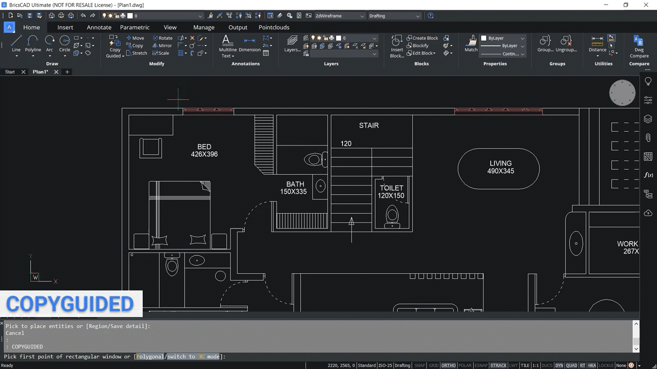 How to use CopyGuided and Moveguided commands in BricsCAD 0.40-0.44