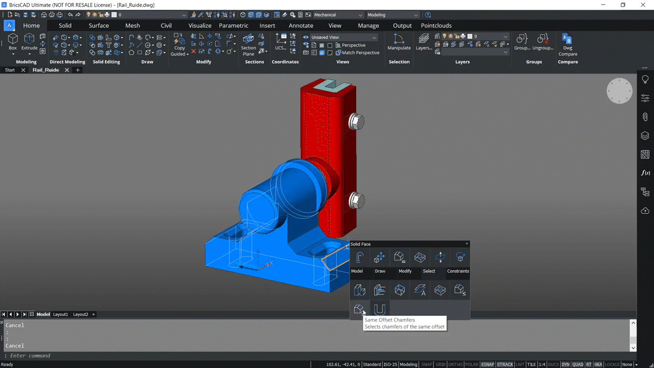 How to use Automatic chamfer recognition in BricsCAD 1,24-1,26