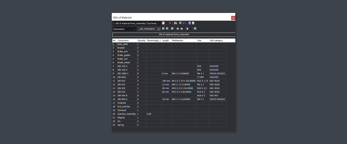 Explosive Bill of Materials management - New for BricsCAD V20