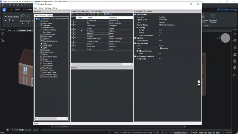 BricsCAD Visual Style Drawing Explorer