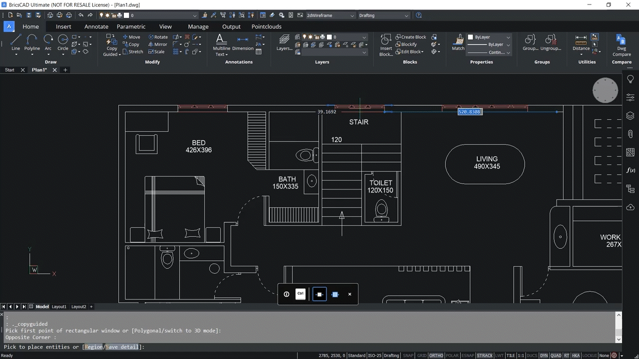 How to use CopyGuided and Moveguided commands in BricsCAD 1.48-1.50