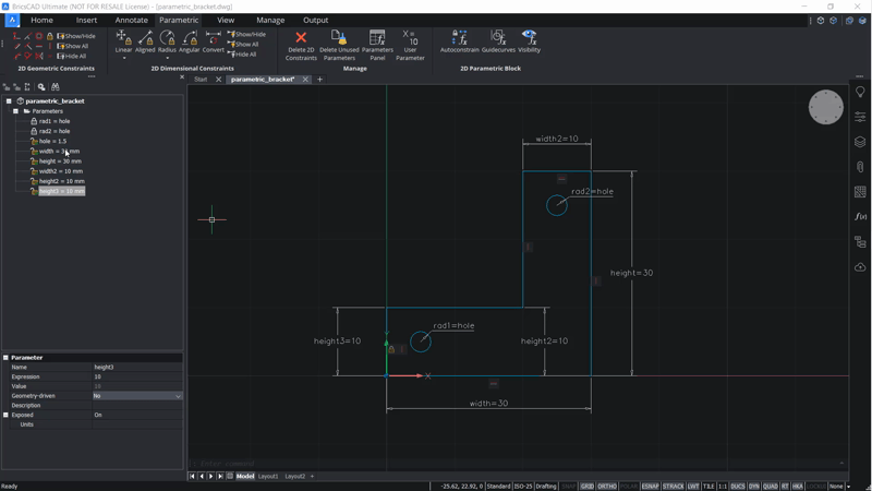 Use 2D Constraints and Parameters to Create a Bracket- b4 animate