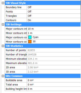 SITE & TIN surfaces in BricsCAD<sup>®</sup> BIM- propertiesbar