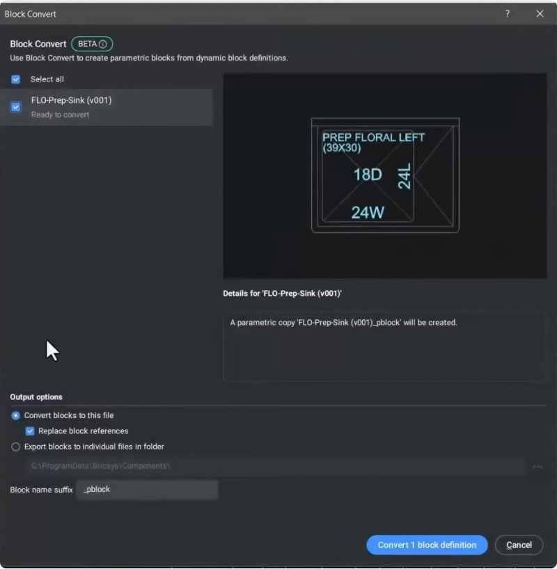 block convert CAD blocks BricsCAD