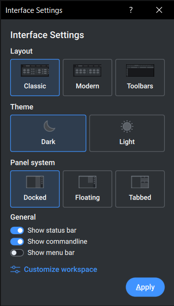 Interface Settings dialog