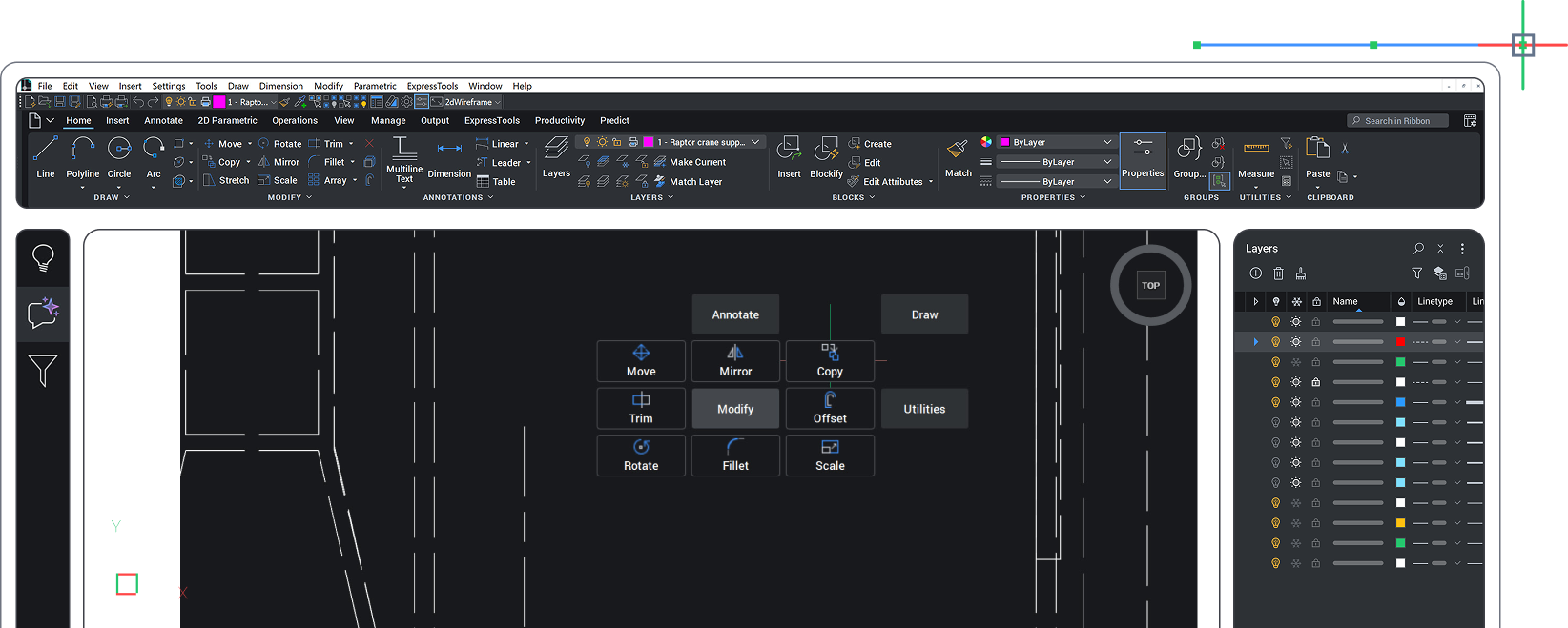 BricsCAD 2D Drafting interface showing Paper Space with a structural grid drawing, Tips panel, and Layers panel.