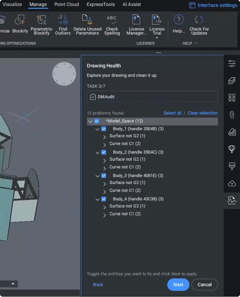 BricsCAD for 3D 中的 DMAudit