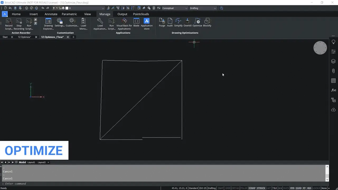 How to use OPTIMIZE 2D command in BricsCAD 2,09-2,12