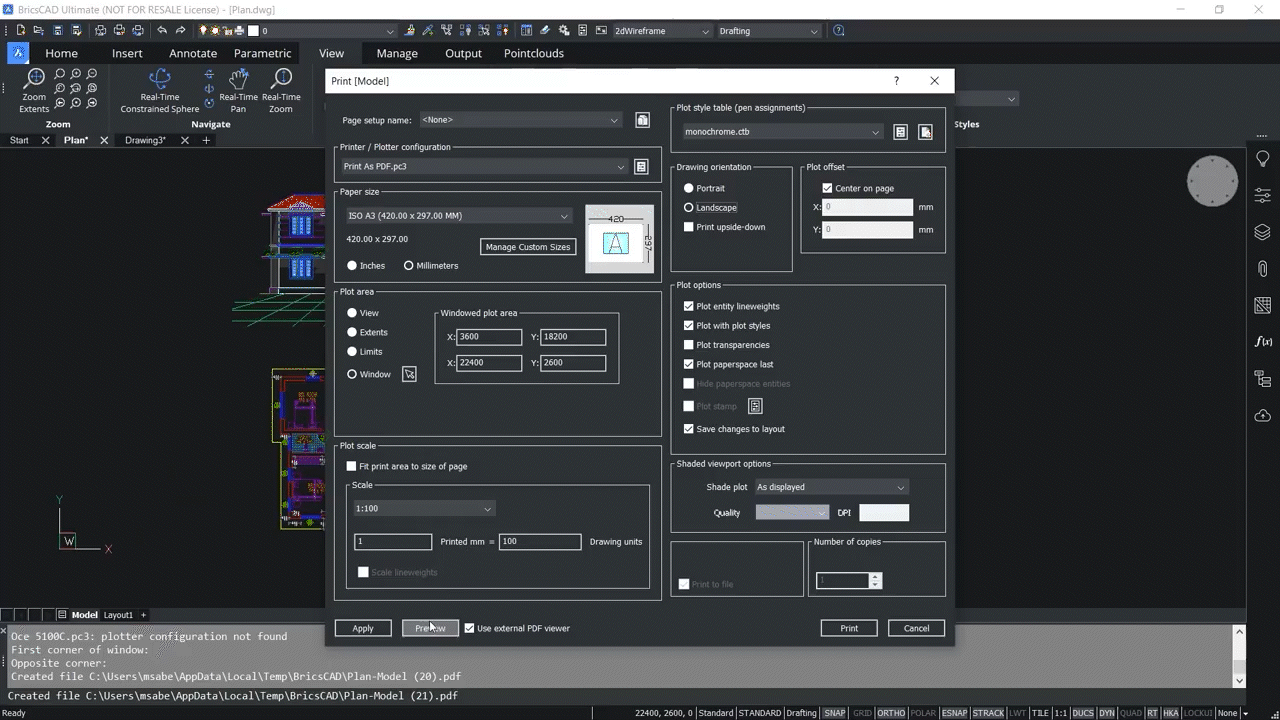 Printing 2D drawings and 3D models in BricsCAD 2.05-2.09