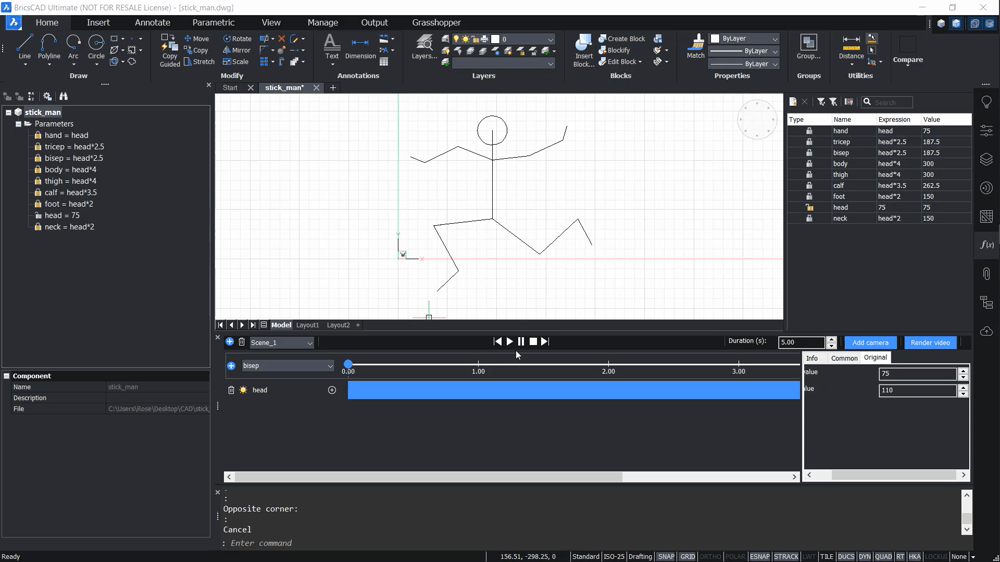 Parametric 2D & 3D Animation -stick man