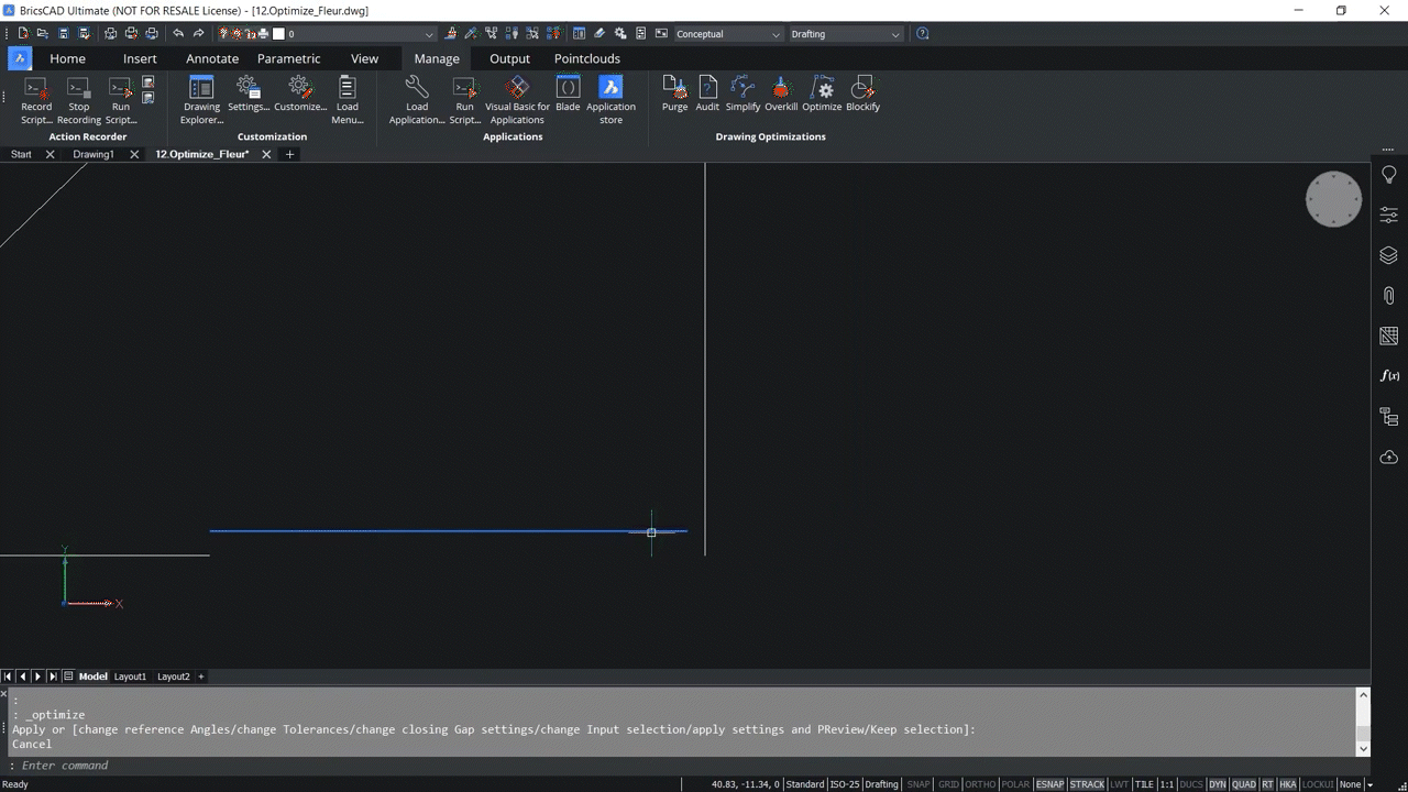 How to use OPTIMIZE 2D command in BricsCAD 5,18-5,22
