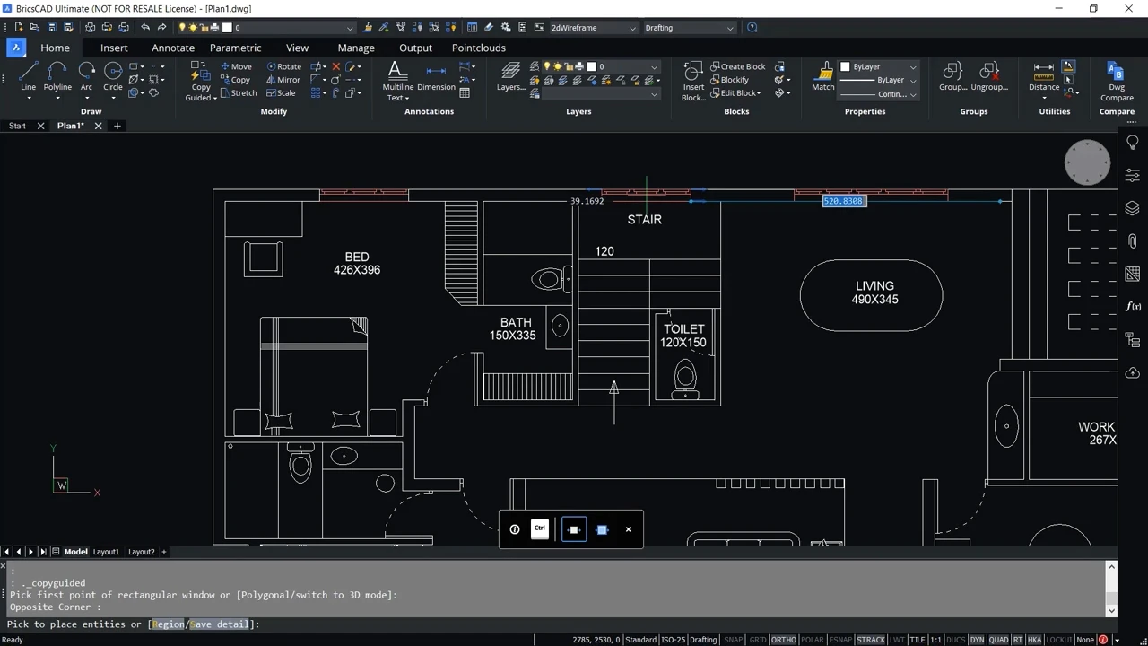 How to use CopyGuided and Moveguided commands in BricsCAD 1.41