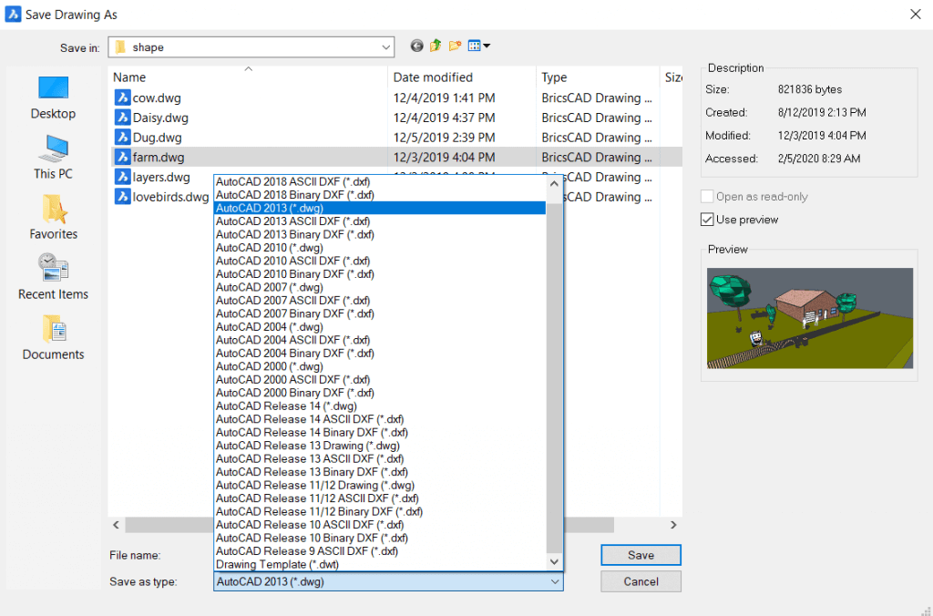 Export files and images from BricsCAD<sup>®</sup> Shape -saveas-1024x676