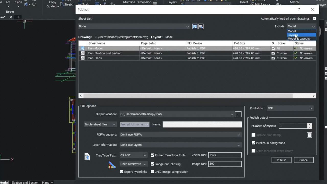 Printing In BricsCAD With Publish