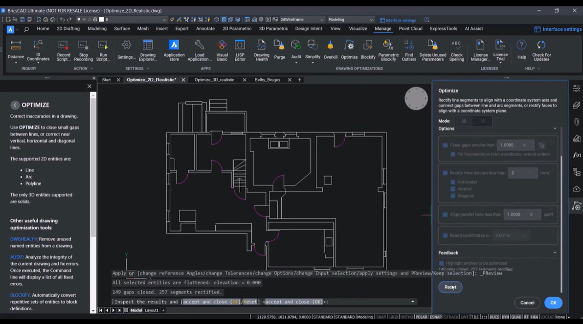 OPTIMIZE Preview BricsCAD