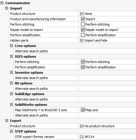 Import and Export files with the Communicator for BricsCAD®- Communicator Settings