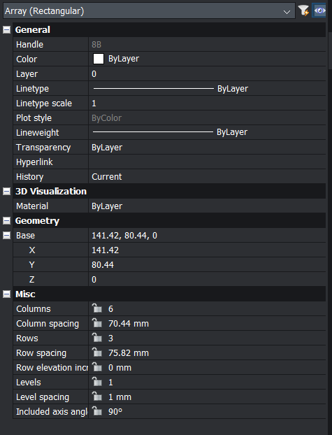 Arrays- properties panel