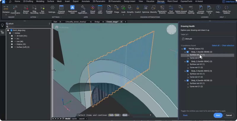 Zoom après l'exécution de DMAudit dans BricsCAD