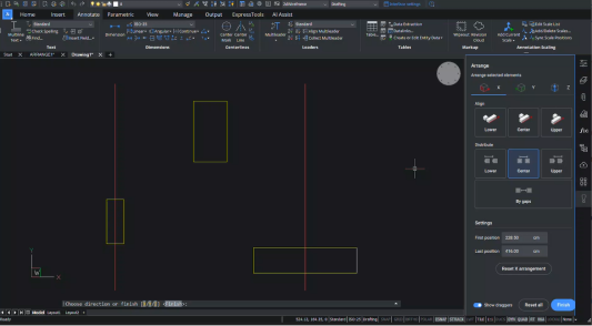Center distribute ARRANGE in BricsCAD