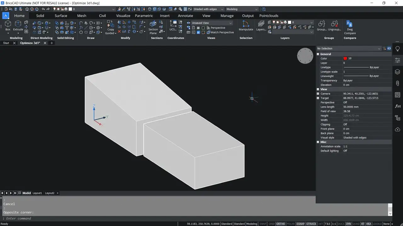 How to use OPTIMIZE 3D command in BricsCAD 1,33-1,39