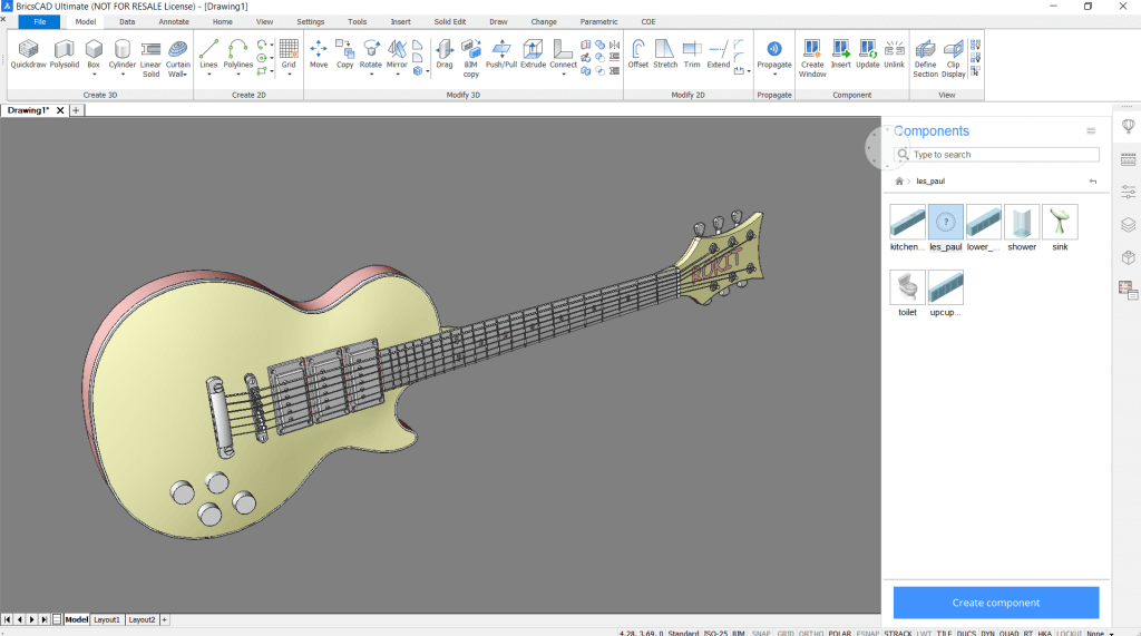 2D, 3D, BIM - 11 Create your own components- les paul screenshot-e1562834701260-1024x571