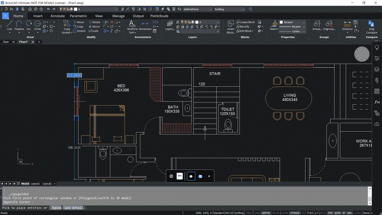 How to use CopyGuided and Moveguided commands in BricsCAD 2.18-2.20