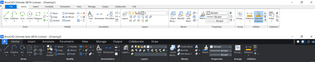 User Interface - New for BricsCAD V20- new old ribbon-e1572258079795-1024x203