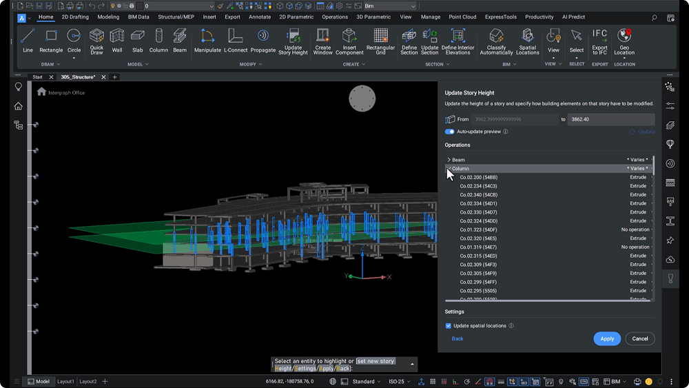 Update Story Height BricsCAD BIM V25.2