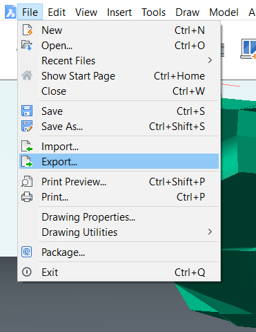 Export files and images from BricsCAD<sup>®</sup> Shape -export