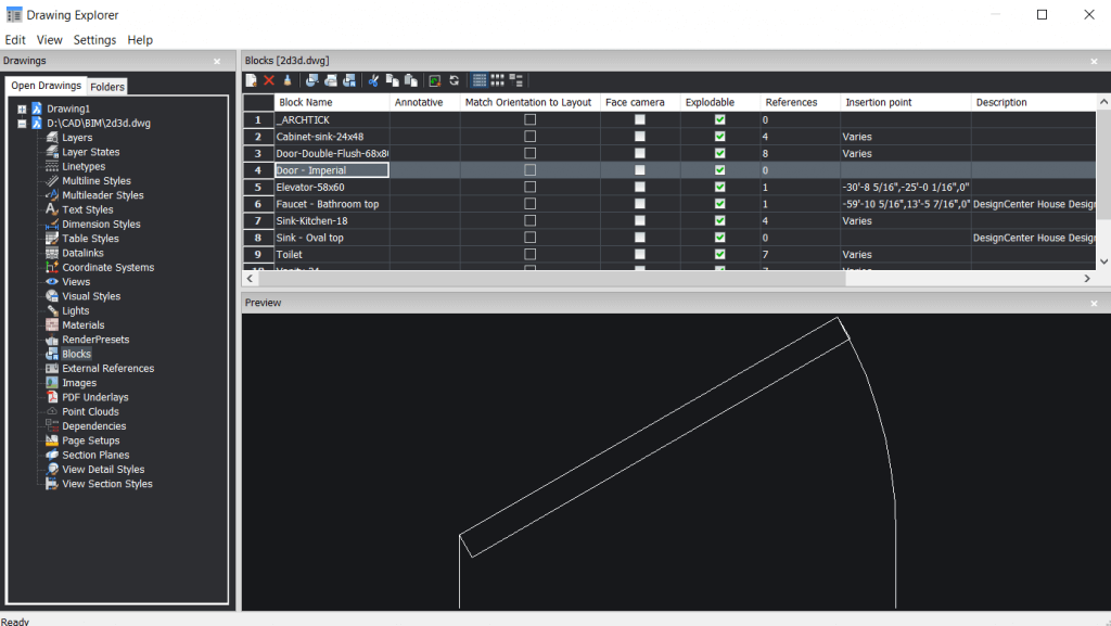 24 Tips for Moving from AutoCAD<sup>®</sup> to BricsCAD<sup>®</sup>- drawing explorer blocks-1024x577