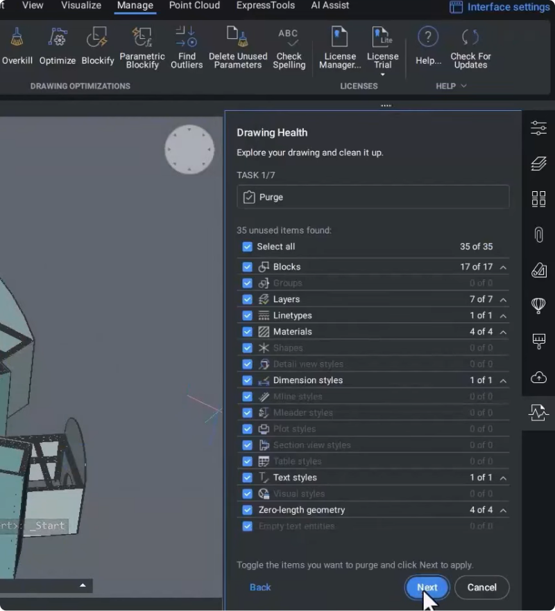 PURGE command for 3D in BricsCAD