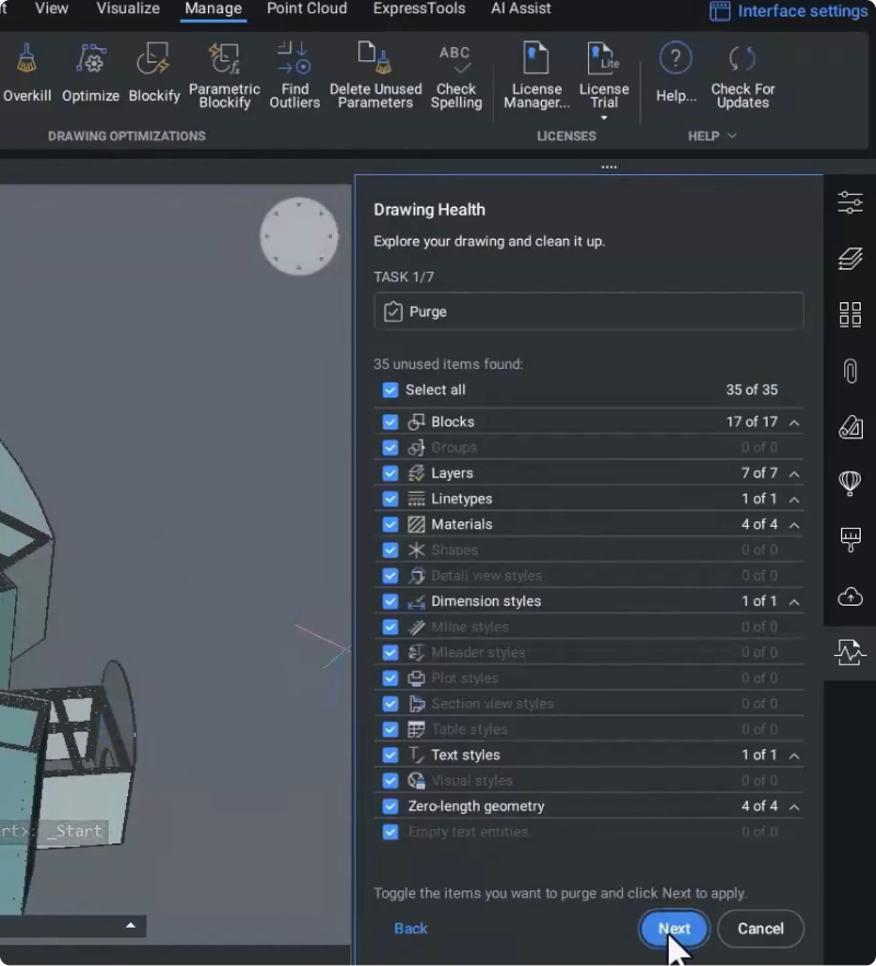 BricsCAD 中 3D 的 PURGE 指令