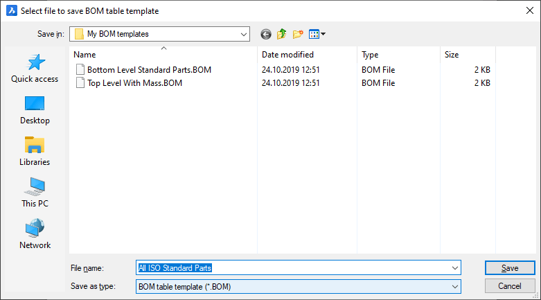 Explosive Bill of Materials management -save template