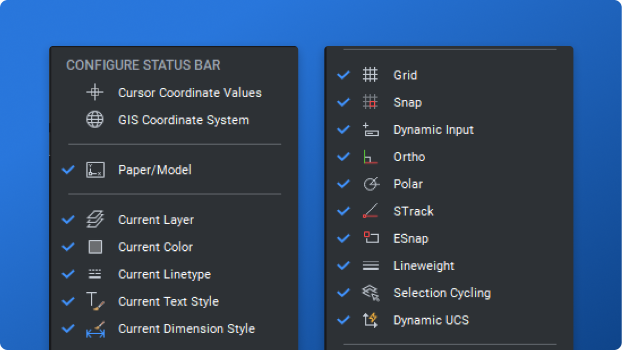 BricsCAD Status Bar