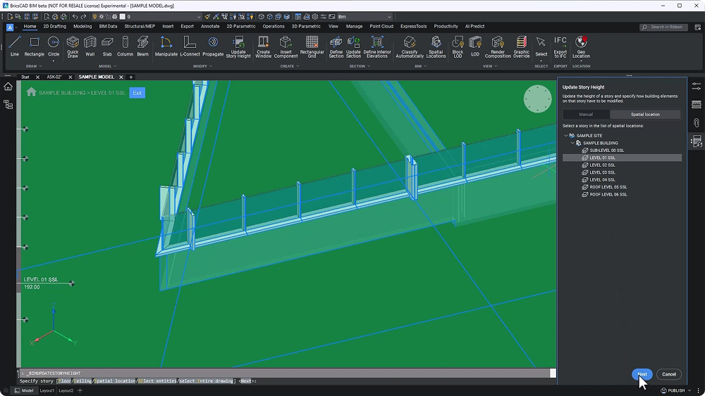 select story level adjust BricsCAD BIM
