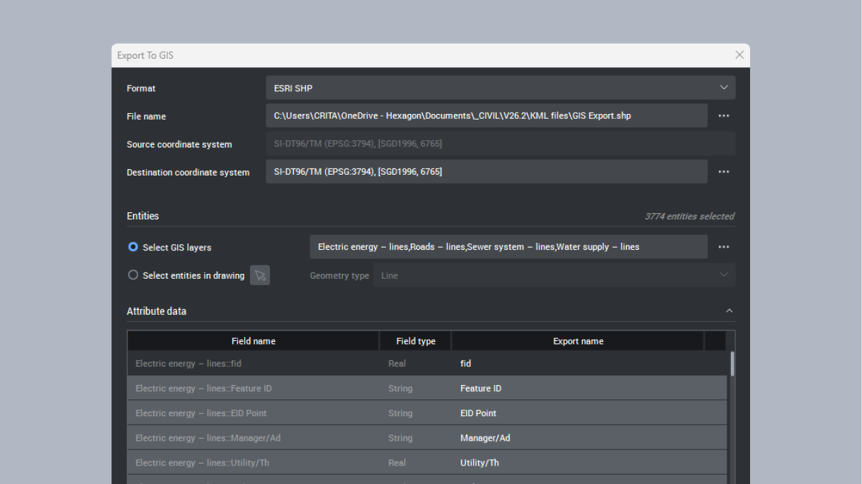 Export GIS data with more command options