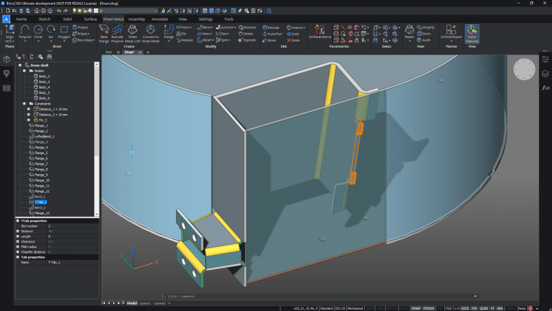 What-s New for BricsCAD Mechanical V21- Sheet-metal-with-T-connected-flanges-800x450