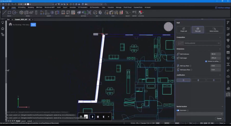 Creación automática de paredes BricsCAD BIM V24