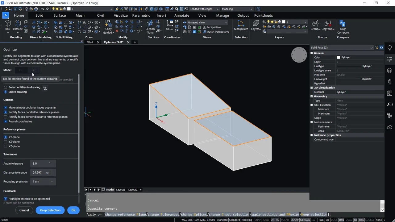 How to use OPTIMIZE 3D command in BricsCAD 1,41